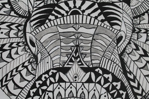 original Tribal Elephant Mandala ink painting on canvas