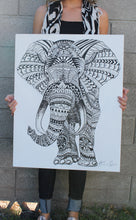 Load image into Gallery viewer, original Tribal Elephant Mandala ink painting on canvas
