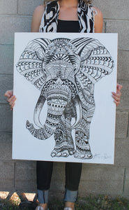 original Tribal Elephant Mandala ink painting on canvas