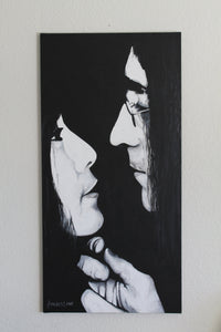 original John Lennon and Yoko Ono black and white painting canvas