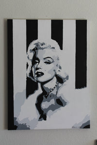 Maryilyn Monroe original painting in black and white FREE SHIPPING