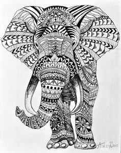 original Tribal Elephant Mandala ink painting on canvas