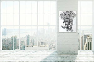 original Tribal Elephant Mandala ink painting on canvas