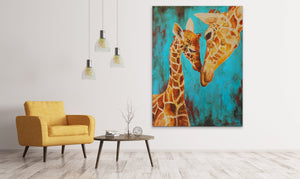 Young Love - original painting of giraffe mom and baby