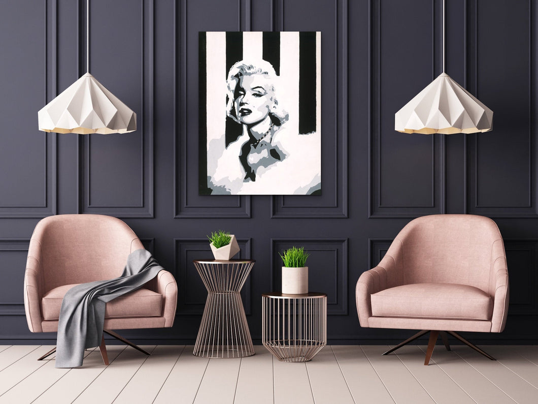 Maryilyn Monroe original painting in black and white FREE SHIPPING