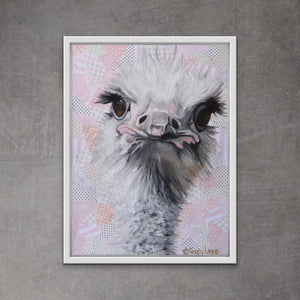 Giclee fine art print of original Ostrich oil painting "fuzzy and fierce"