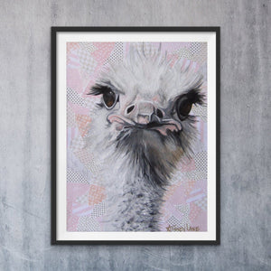 Giclee fine art print of original Ostrich oil painting "fuzzy and fierce"