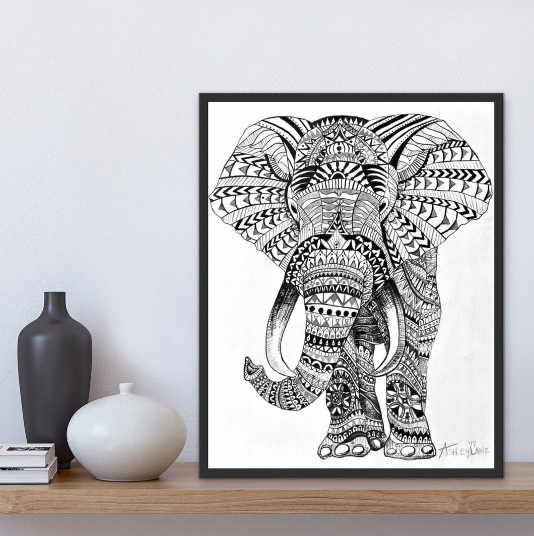 giclee fine art print of mandala elephant original painting