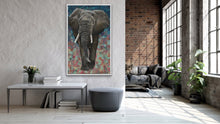 Load image into Gallery viewer, Giclee Print of original &quot;Emory&quot; Elephant Oil painting and collage on canvas by Ashley Lane
