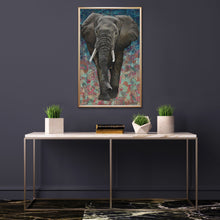 Load image into Gallery viewer, Giclee Print of original &quot;Emory&quot; Elephant Oil painting and collage on canvas by Ashley Lane
