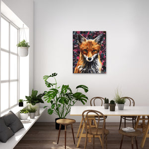 Original Fox oil painting and collage on canvas named "Mrs. Fox" by Ashley Lane