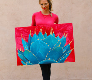 Turquoise Fire Desert Succulent Blue Agave Original painting by Art by Ashley Lane