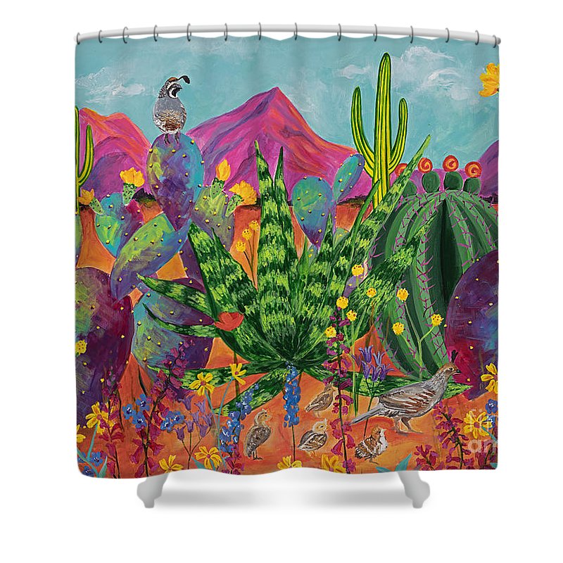 Quail Family Outing - Shower Curtain